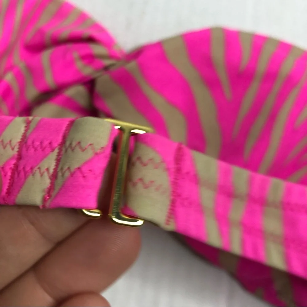 Victorias Secret Bikini Womens Small Zebra Print Pink Tan Strapless Top Padded